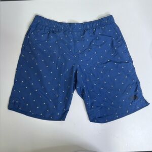 The North Face Men’s Swim Trunks Lined Blue Yellow/Tent Camping Pattern - Size M